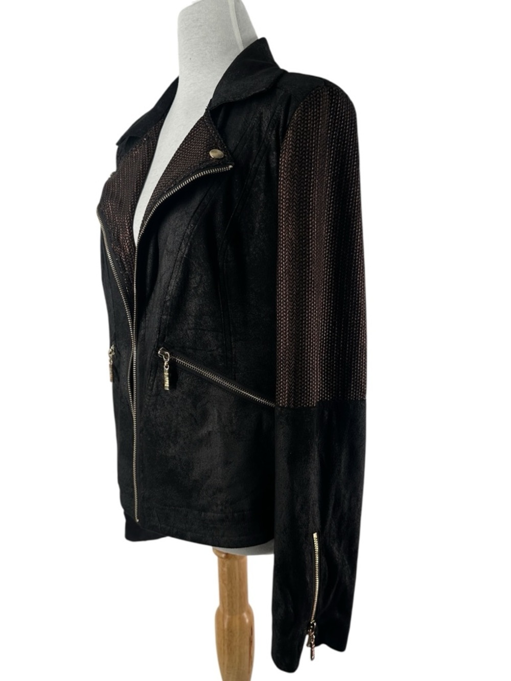 Joseph Ribkoff Two-tone Moto Jacket Style vegan leather eyelet closure sz lg - Picture 5 of 9